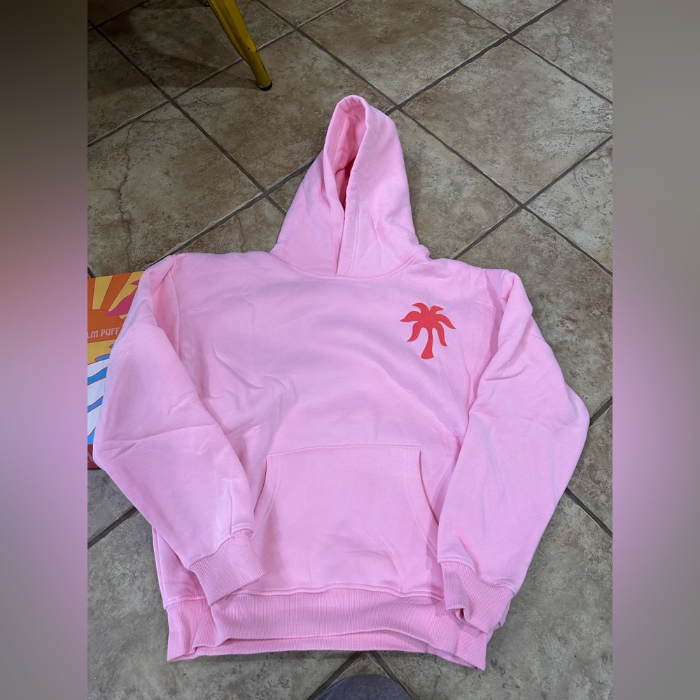 Pink Palm Puff Authentic Sweatshirt hoodie  New With Box And Bag Size S Pink